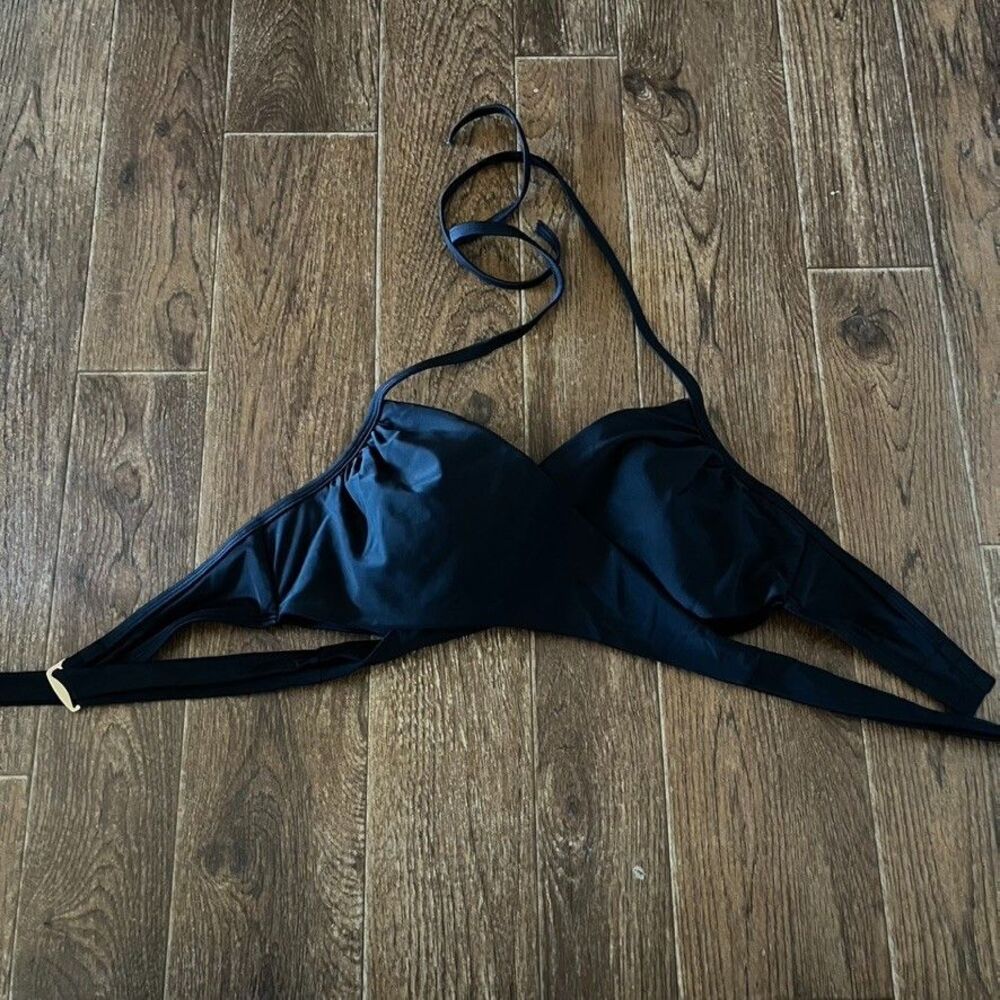 Victorias Secret Black Halter Wrap Padded Cup Bikini Push Up Swim Bra 34DD